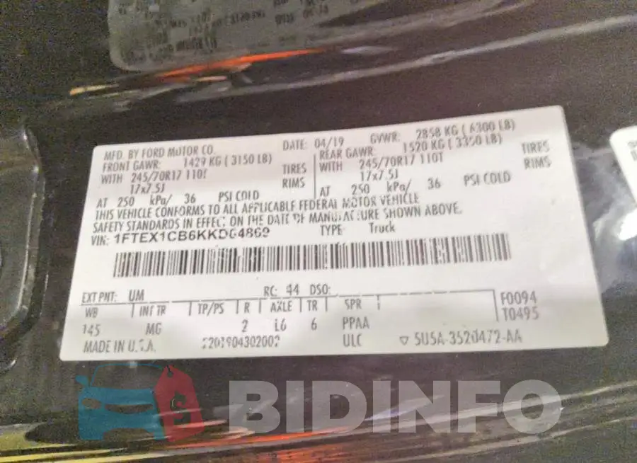 1FTEX1CB6KKD64869 Photo# 13