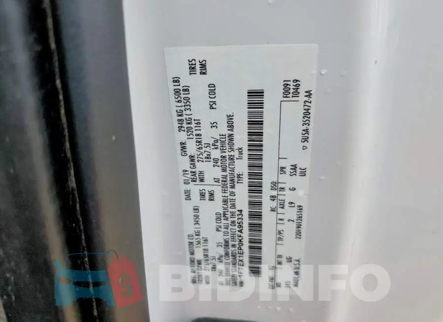 1FTEX1EP0KFA95334 Photo# 12