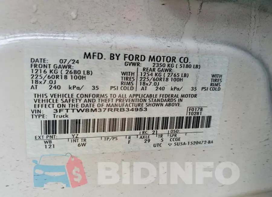 3FTTW8M37RRB34953 Photo# 12