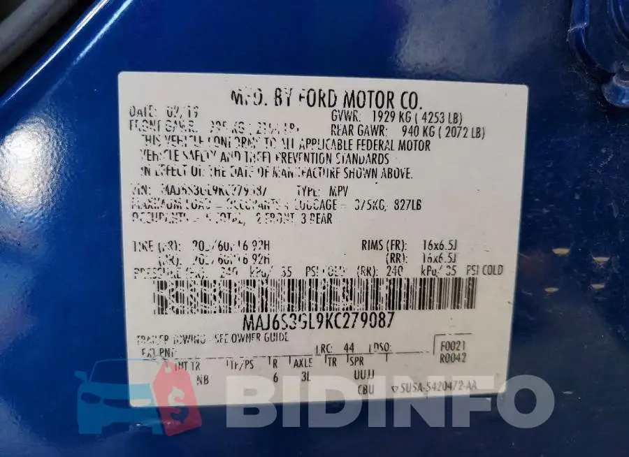 MAJ6S3GL9KC279087 Photo# 13