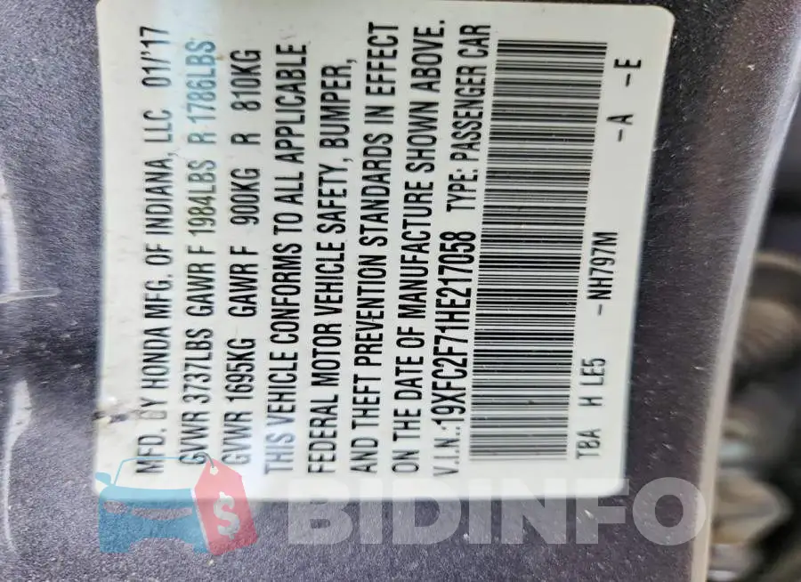 19XFC2F71HE217058 Photo# 12