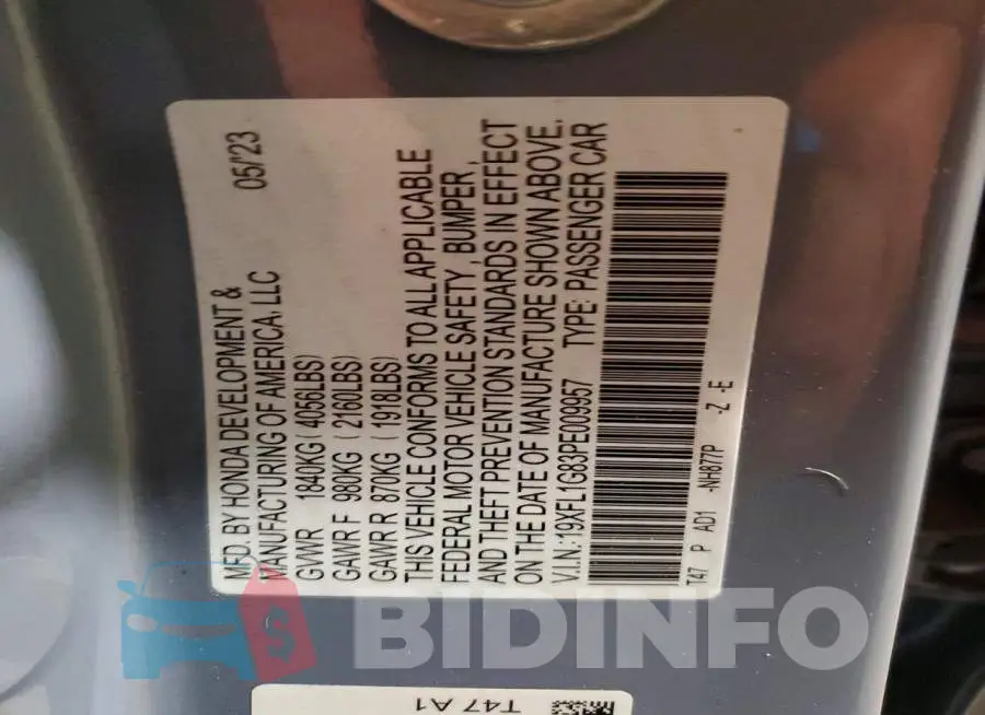 19XFL1G83PE009957 Photo# 13