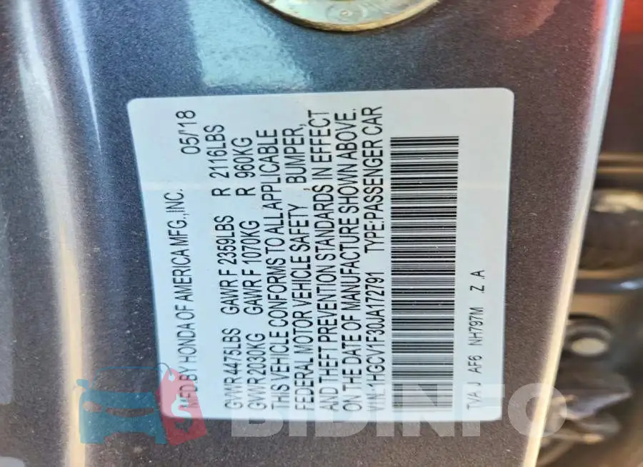 1HGCV1F30JA172791 Photo# 12