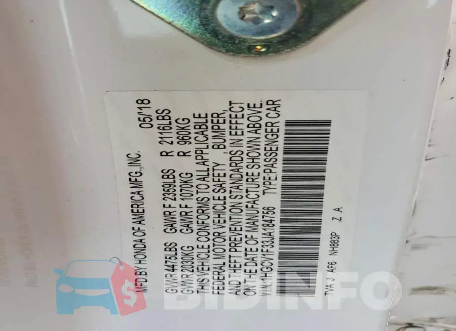 1HGCV1F33JA184756 Photo# 12