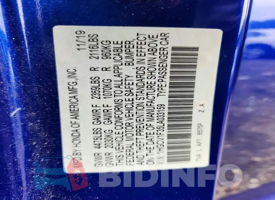 1HGCV1F35LA033159 Photo# 13
