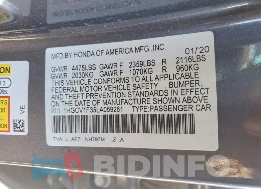 1HGCV1F35LA059261 Photo# 12