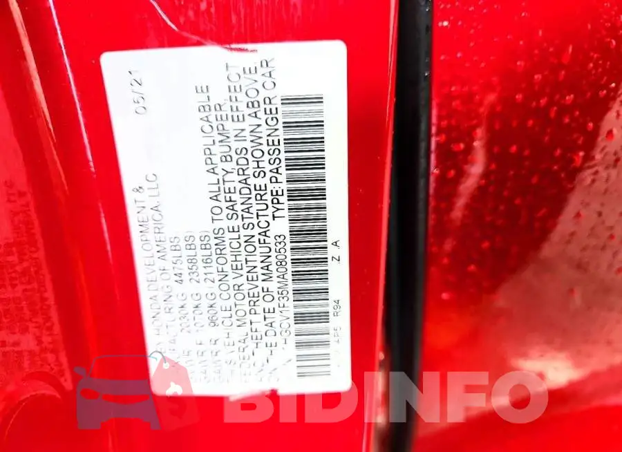 1HGCV1F35MA080533 Photo# 12