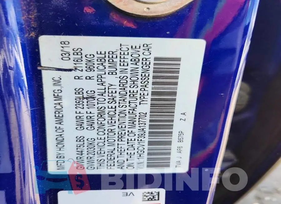 1HGCV1F39JA137702 Photo# 12