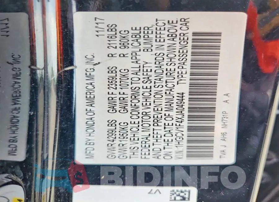 1HGCV1F4XJA049444 Photo# 13