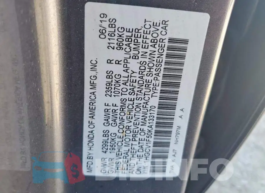 1HGCV1F50KA133170 Photo# 12