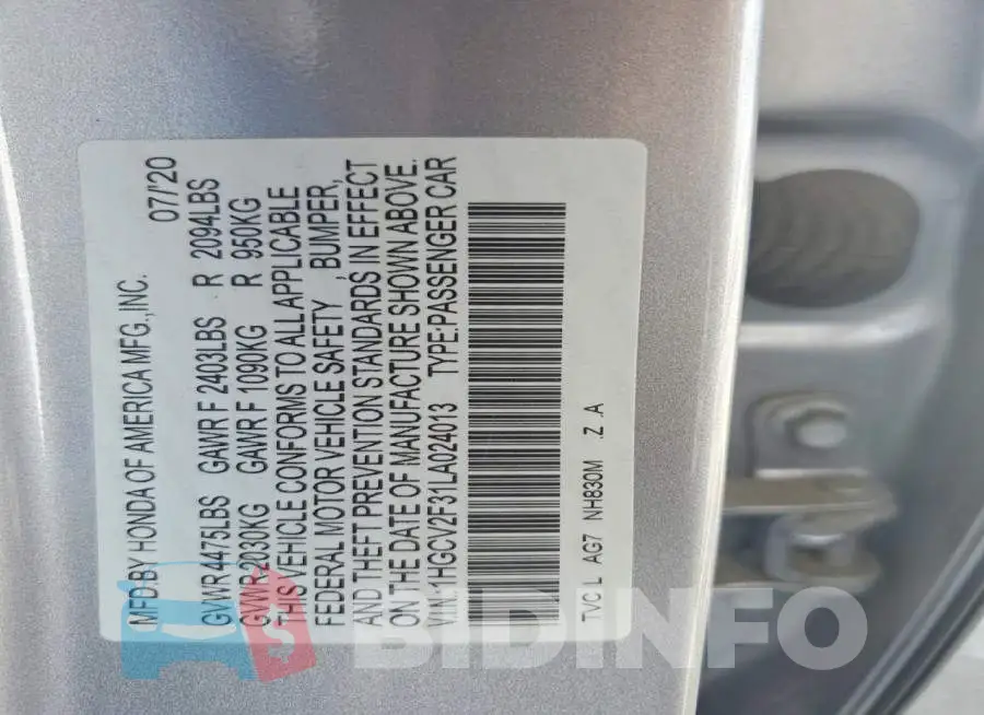 1HGCV2F31LA024013 Photo# 12