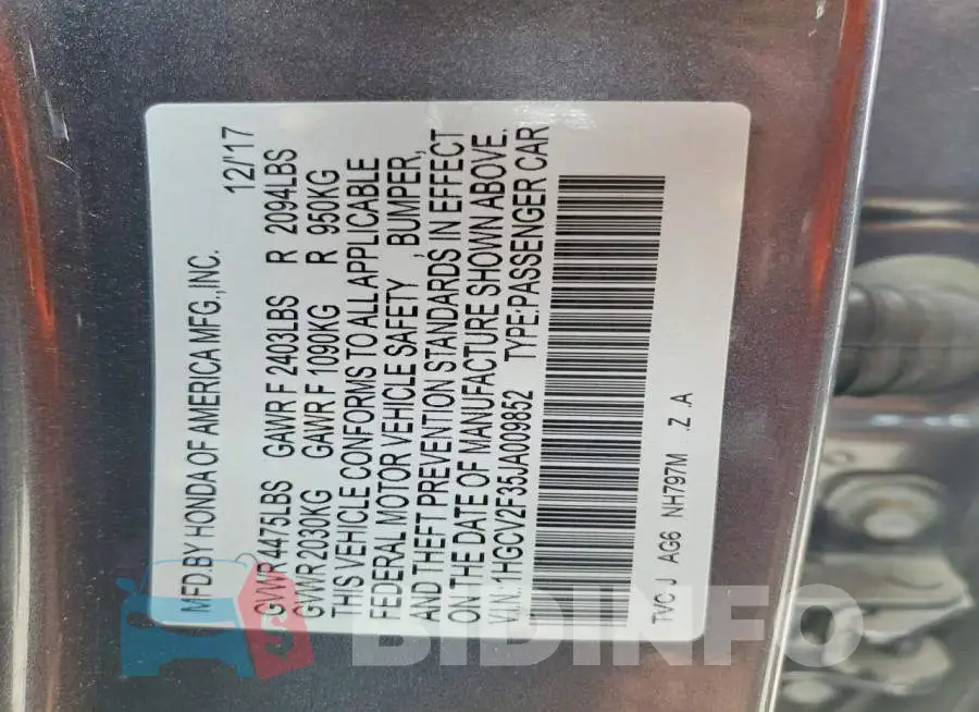 1HGCV2F35JA009852 Photo# 12