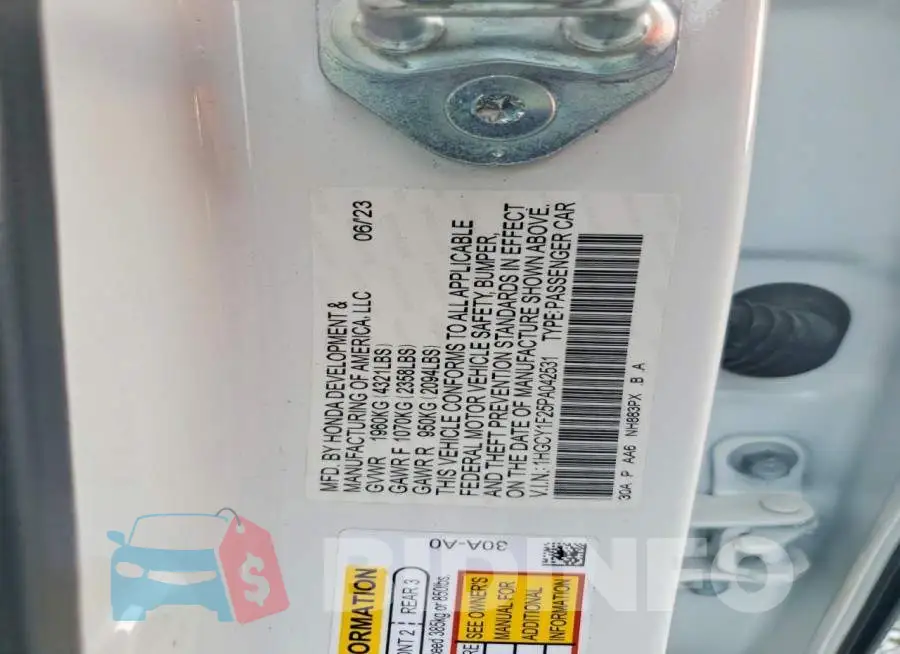 1HGCY1F25PA042531 Photo# 12