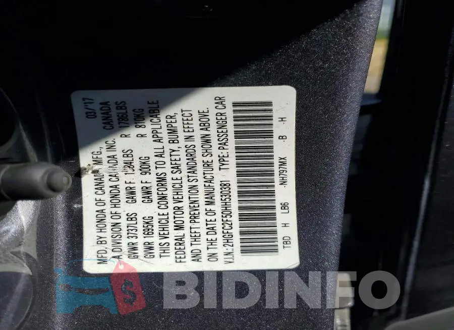 2HGFC2F50HH530381 Photo# 12