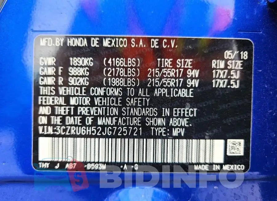 3CZRU6H52JG725721 Photo# 13
