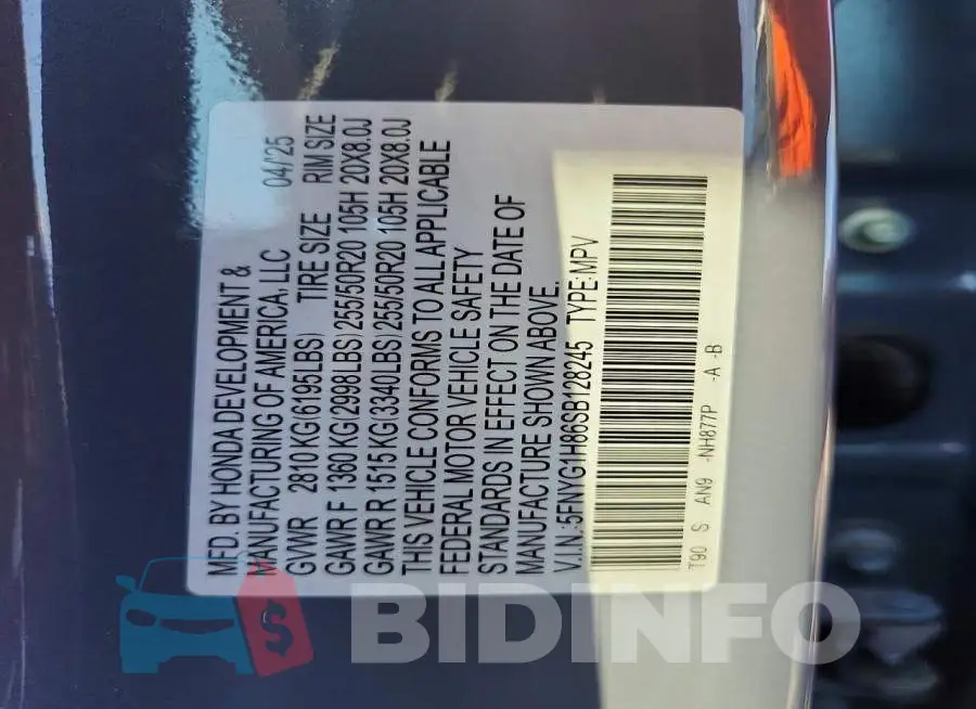 5FNYG1H86SB128245 Photo# 13