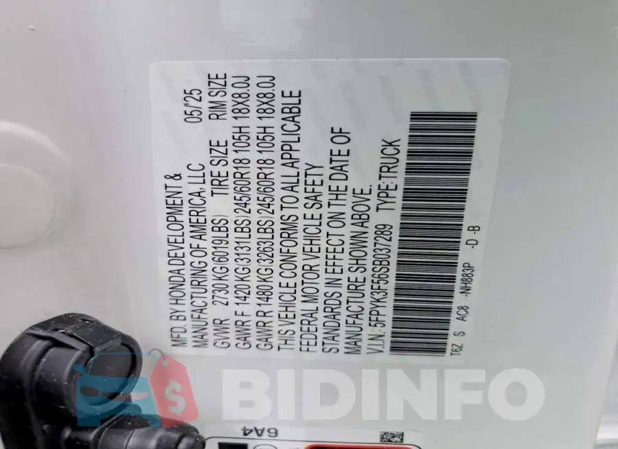 5FPYK3F56SB037289 Photo# 12