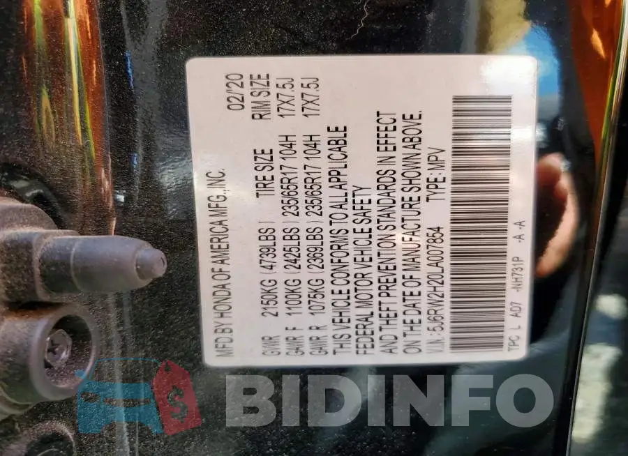 5J6RW2H20LA007854 Photo# 13