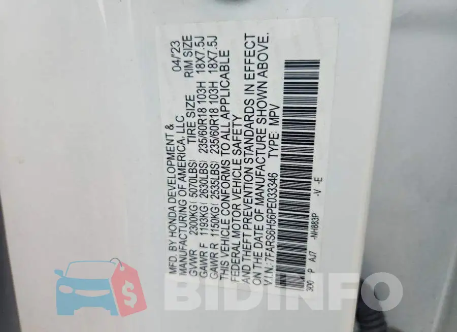 7FARS6H56PE033346 Photo# 13