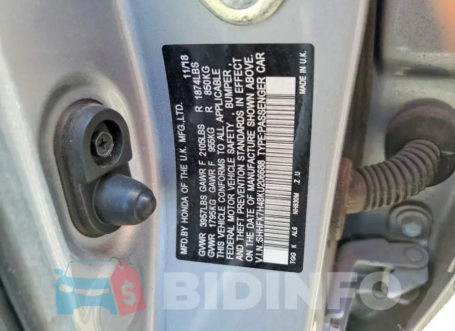 SHHFK7H48KU206688 Photo# 12