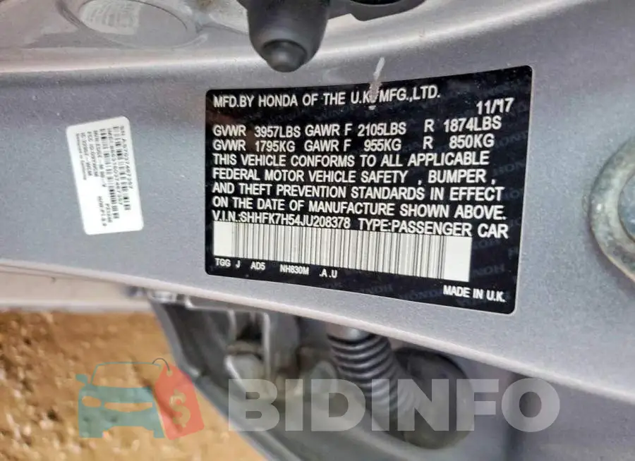 SHHFK7H54JU208378 Photo# 12