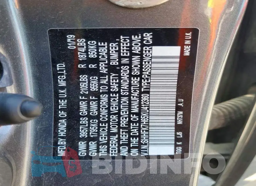 SHHFK7H65KU412360 Photo# 13