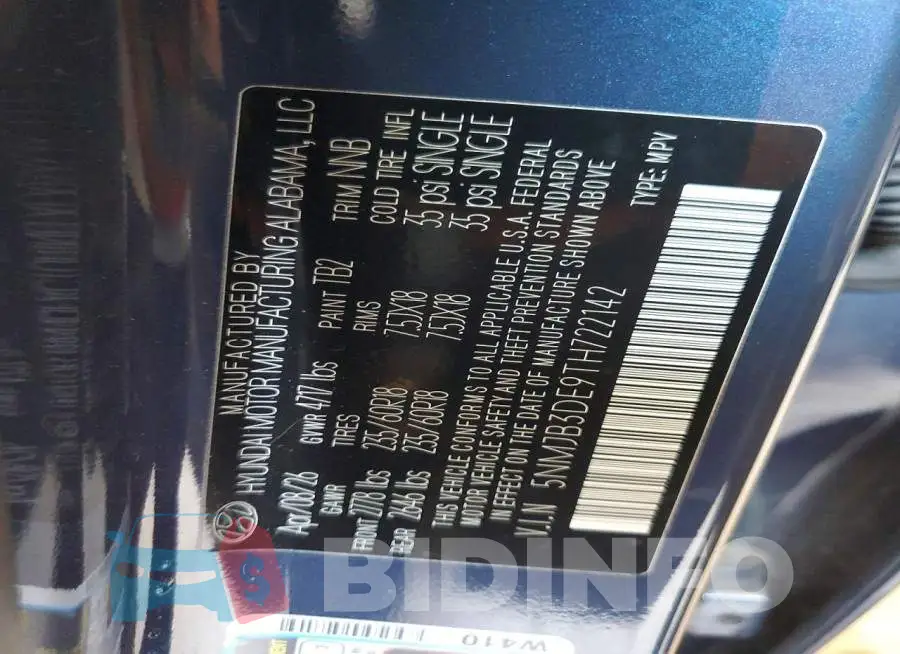 5NMJB3DE9TH722142 Photo# 13