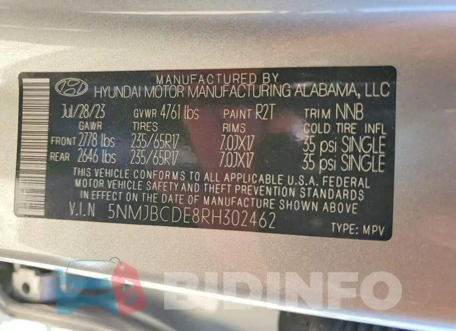 5NMJBCDE8RH302462 Photo# 14