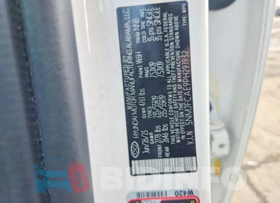 5NMJFCAE9PH291932 Photo# 13