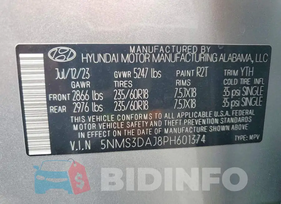 5NMS3DAJ8PH601374 Photo# 13
