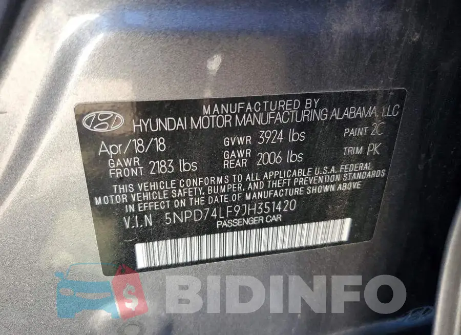 5NPD74LF9JH351420 Photo# 13
