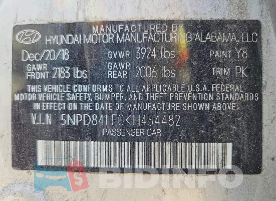 5NPD84LF0KH454482 Photo# 12