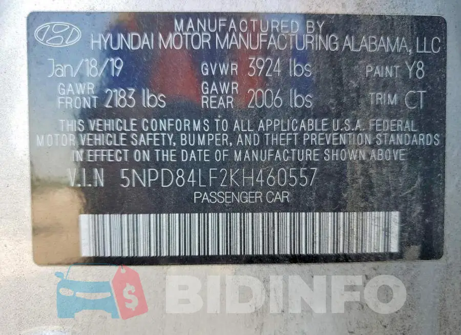 5NPD84LF2KH460557 Photo# 12