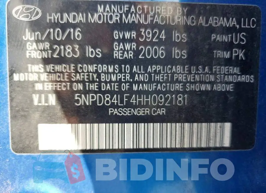5NPD84LF4HH092181 Photo# 12