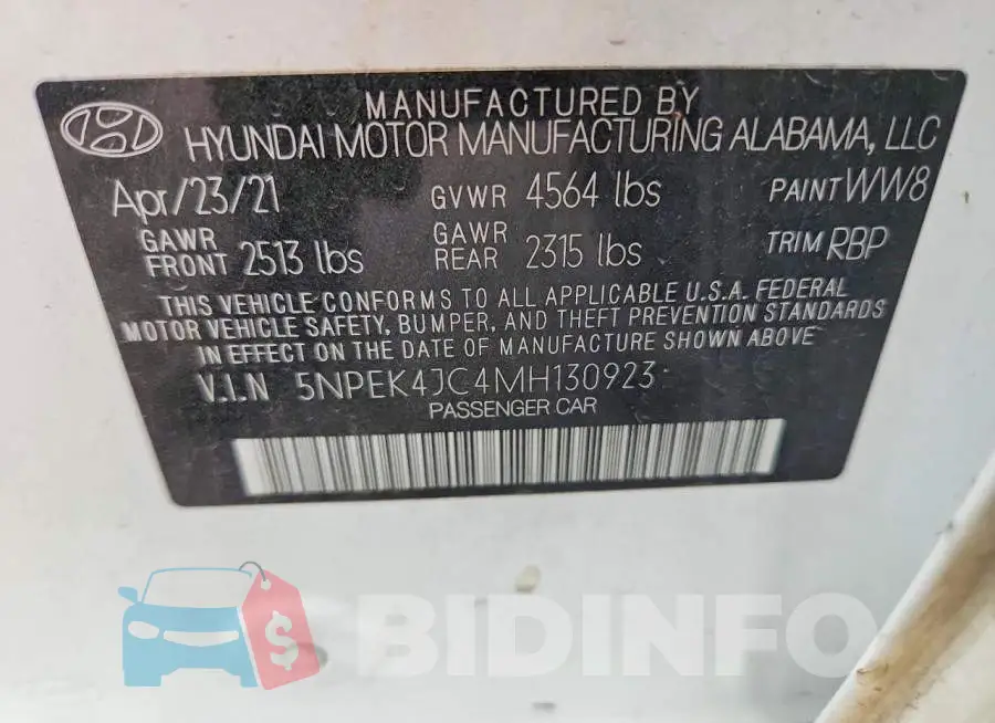5NPEK4JC4MH130923 Photo# 12