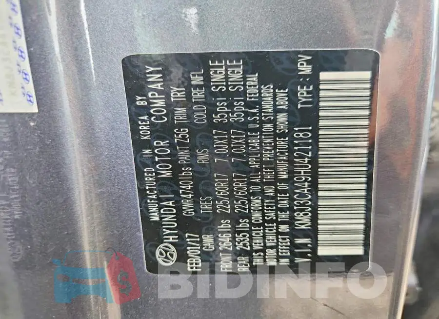 KM8J3CA49HU421181 Photo# 12