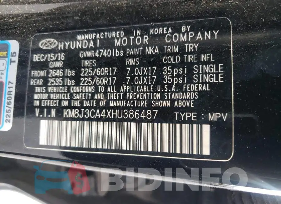 KM8J3CA4XHU386487 Photo# 13