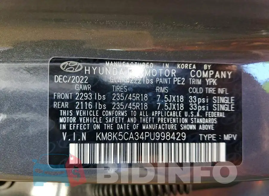 KM8K5CA34PU998429 Photo# 14