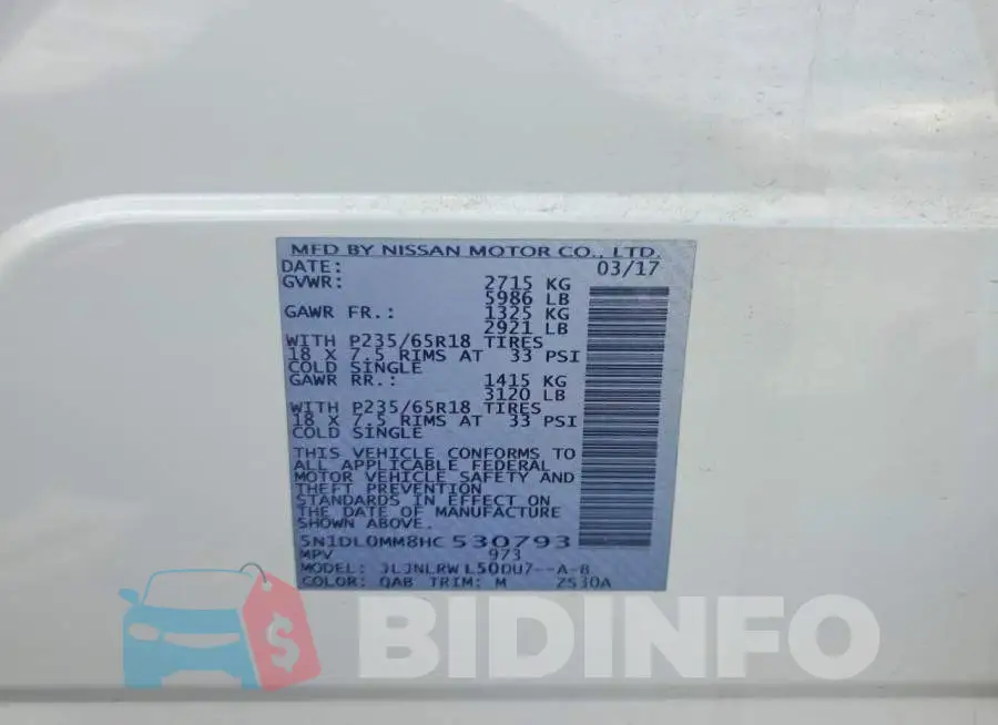 5N1DL0MM8HC530793 Photo# 13