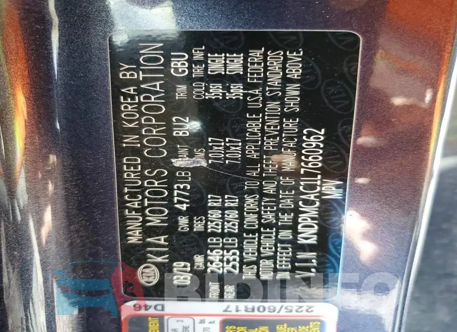 KNDPMCAC1L7660962 Photo# 13