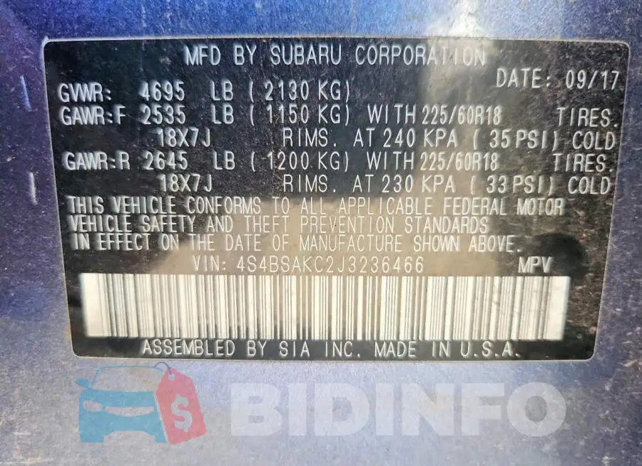 4S4BSAKC2J3236466 Photo# 12