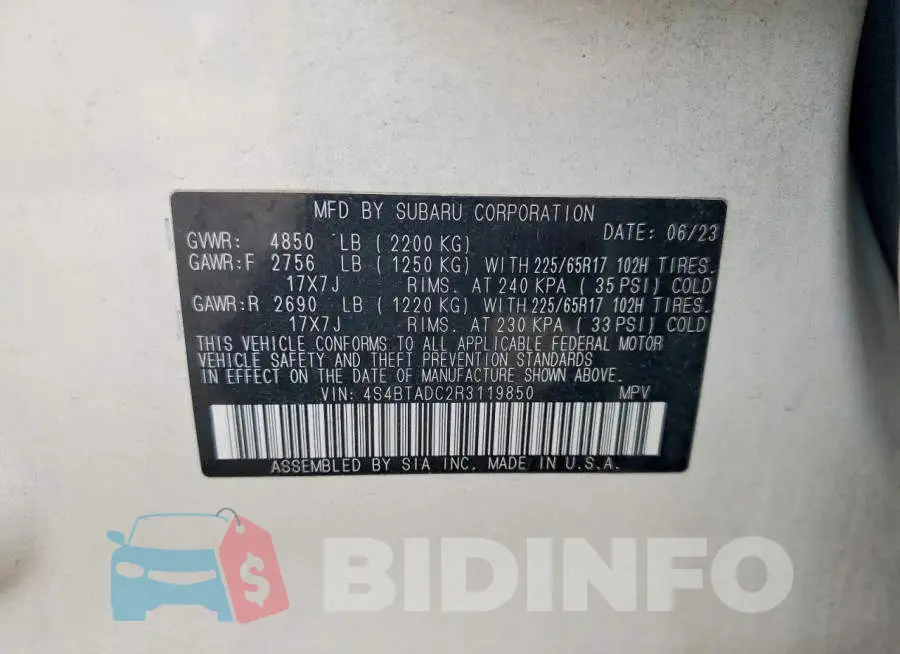 4S4BTADC2R3119850 Photo# 12