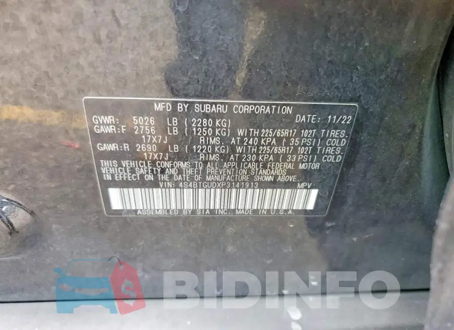 4S4BTGUDXP3141913 Photo# 13
