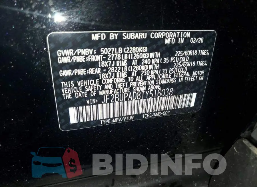 JF2BUPAD8TY516038 Photo# 14