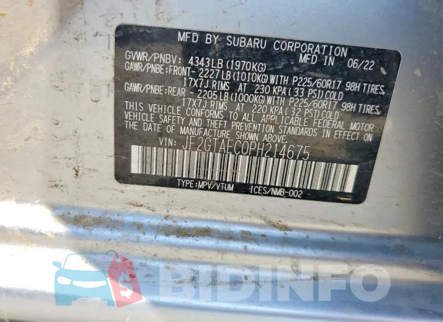 JF2GTAEC0PH214675 Photo# 12
