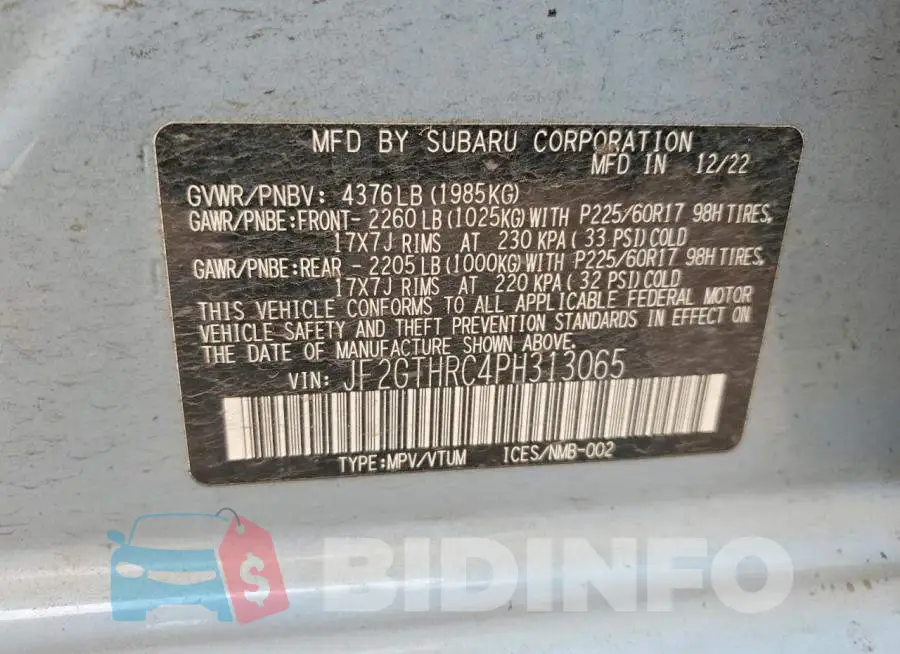 JF2GTHRC4PH313065 Photo# 12