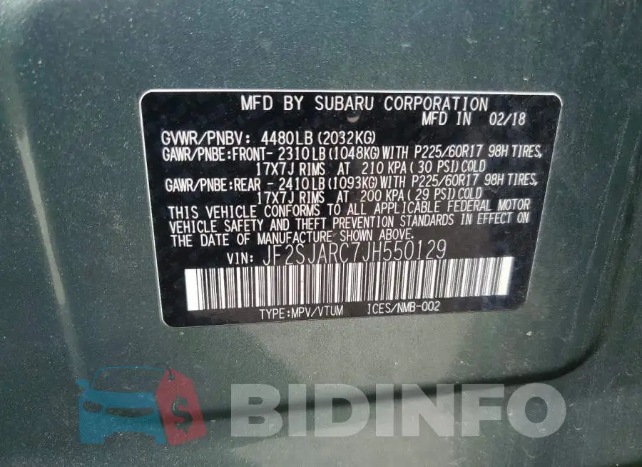 JF2SJARC7JH550129 Photo# 12