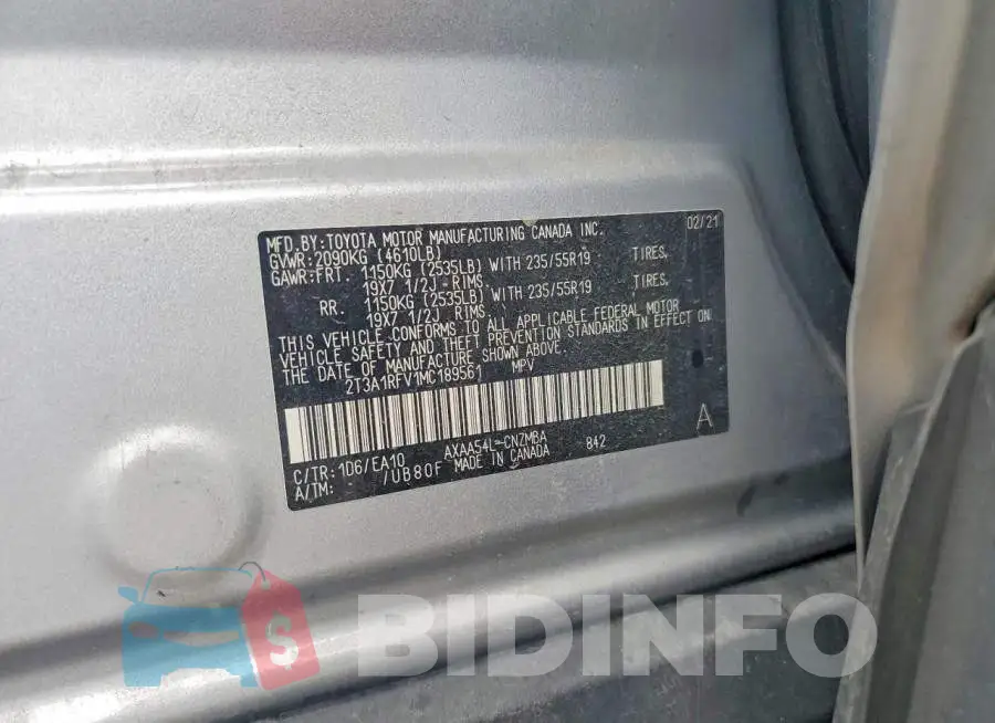 2T3A1RFV1MC189561 Photo# 12