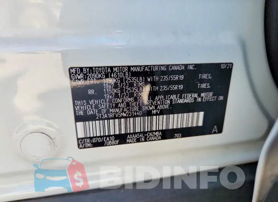 2T3A1RFV5MW231440 Photo# 13
