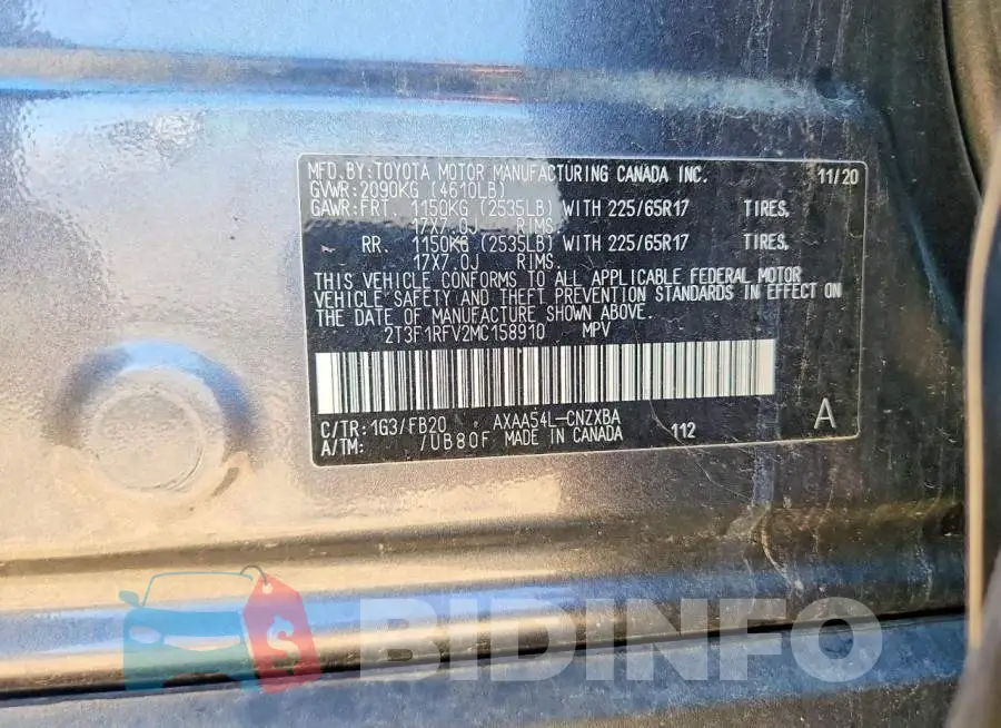 2T3F1RFV2MC158910 Photo# 13